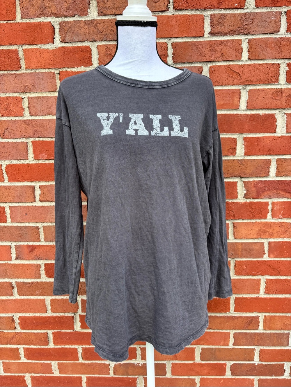 Aerie Charcoal Grey Distressed Color Y'all Long Sleeve Graphic T Womens XS